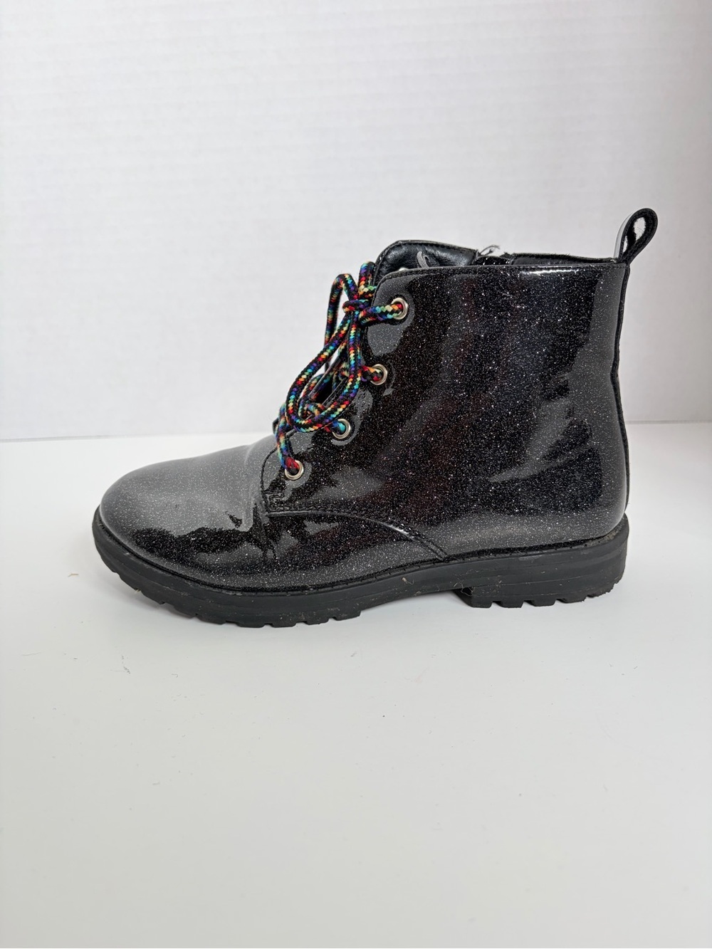 Tucker And Tate Combat Boots Kenna Glitter Shoes Rainbow Lug Sole Black Size 13